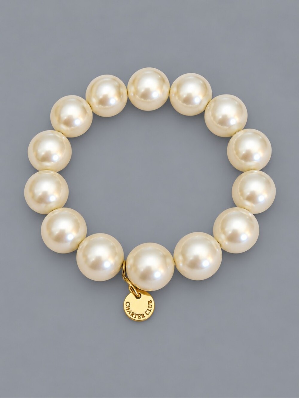 CHARTER CLUB White Chunky Glass Pearl Bridal Stretch Bracelet